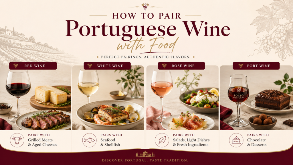 Portuguese wine pairing with seafood meat cheese and dessert